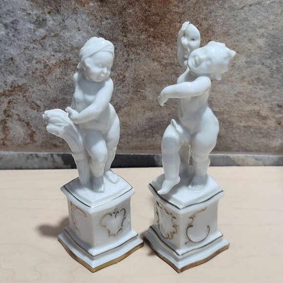 Vintage Pair Hutschenreuther Porcelain Cherubs Putti Four Seasons Figurine - Picture 11 of 11
